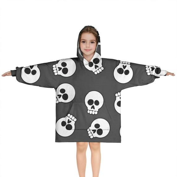 Gray Halloween Skulls Blanket Hoodies for Kids 6-13YR Oversize Wearable Blanket Hoodies for Boys Girls Teens