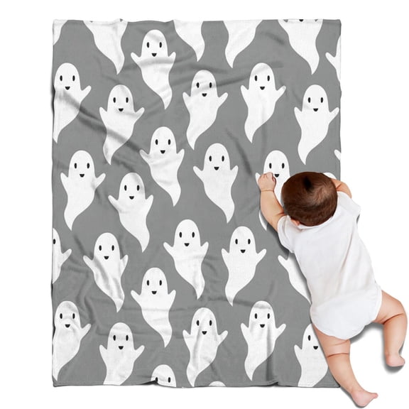 Gray Halloween White Ghosts Blanket,Comfortable Soft Flannel Throw Blanket,All Season,Warm Lightweight Blankets for Sofa Bed Couch Living Room Chair,30"x40"