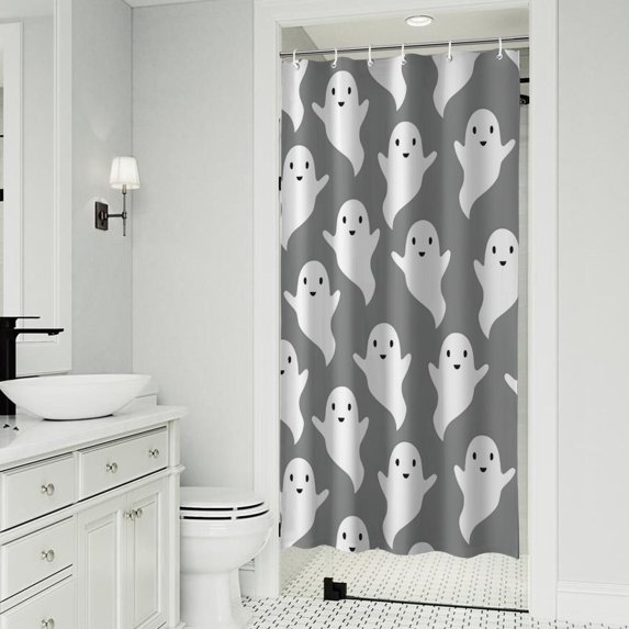 Gray Halloween White Ghosts Shower Curtain 36"x72" ,Bathroom Decorative Shower Curtains Set with 12 Hooks,Modern Waterproof Washable Shower Curtain