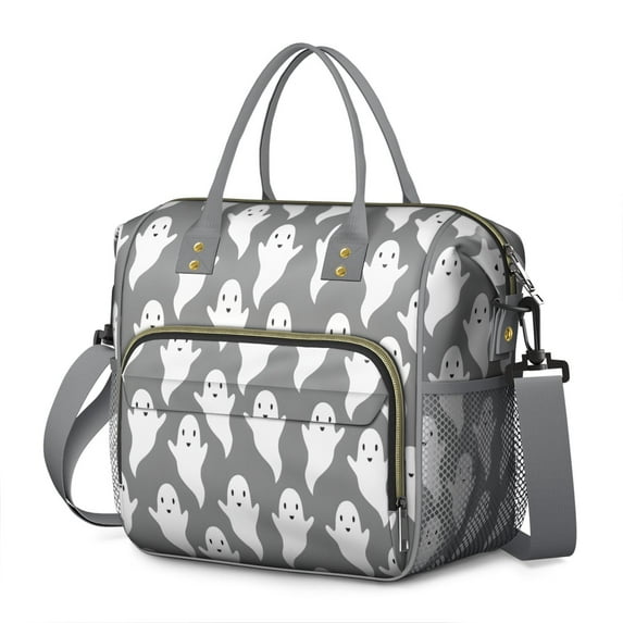 Gray Halloween White Ghosts Womens Lunch Box for Work,Insulated Large Lunch Bag for Tween and Teen,Loncheras Para Mujer,Leakproof Adult Lunch Bag for Work,Beach,Travel,Picnic,Camping
