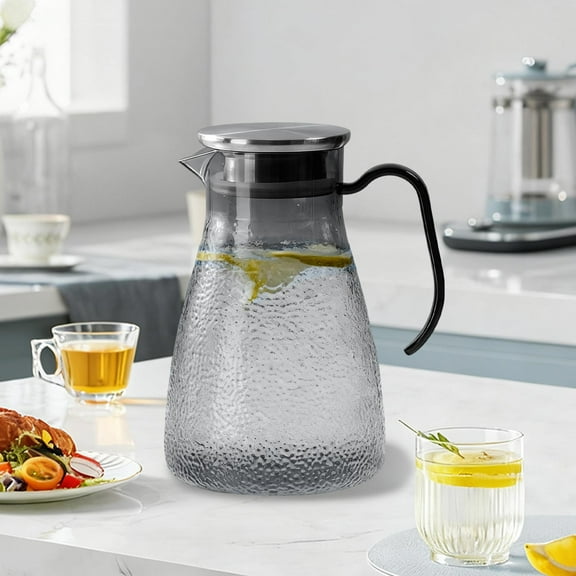 Gray Hammered 1500ml Plastic Beverage Pitcher with Stainless Steel Lid for Cold Water Juice Flower Tea