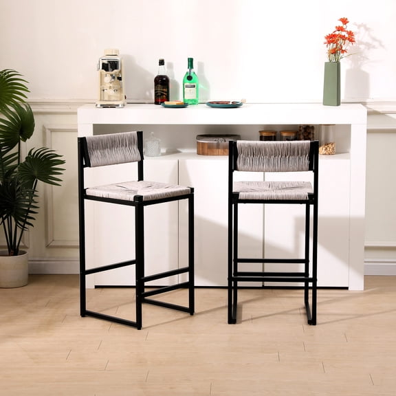 Gray Hand Weave Chairs - Thickened Paper Rope Durability - Kitchen Counter & Dining - Comfort and Style