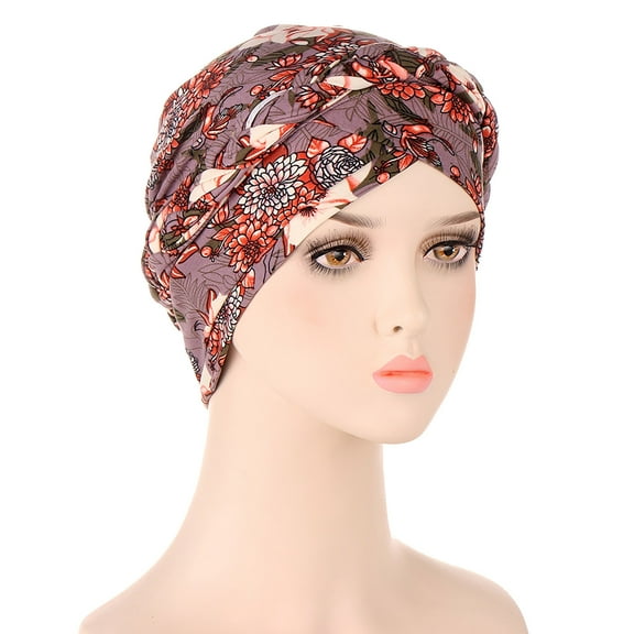 Gray Headband for Women Cancer Head Hat Cap Ethnic Bohemian Floral Print Braid Hair Cover Wrap Turban Headwear Turban Cap