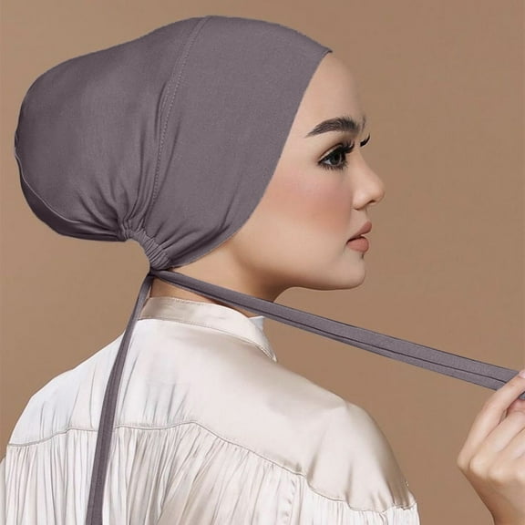 Gray Headband for Women Casual Solid Color Multicolor Elastic Bandage Lace Up Bottom Muslim Hijab