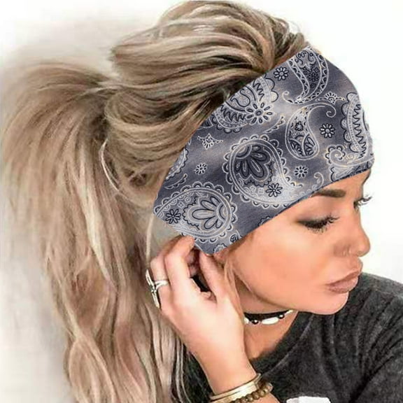Gray Headband for Women Print Headband Elastic Head Wrap Hair Band Bandana Headband