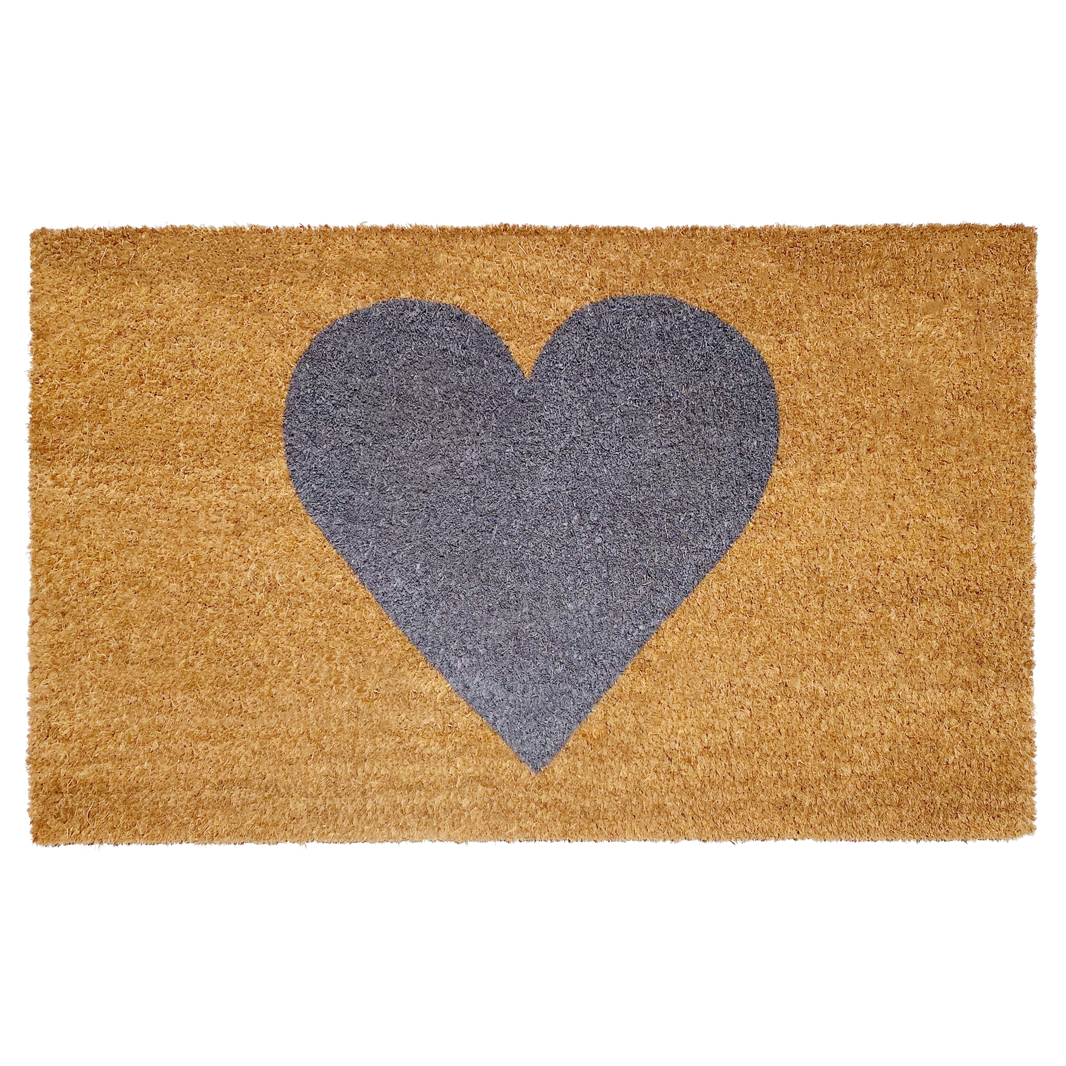 Natural Coir Gray Heart Winter Doormat, 17" x 29"