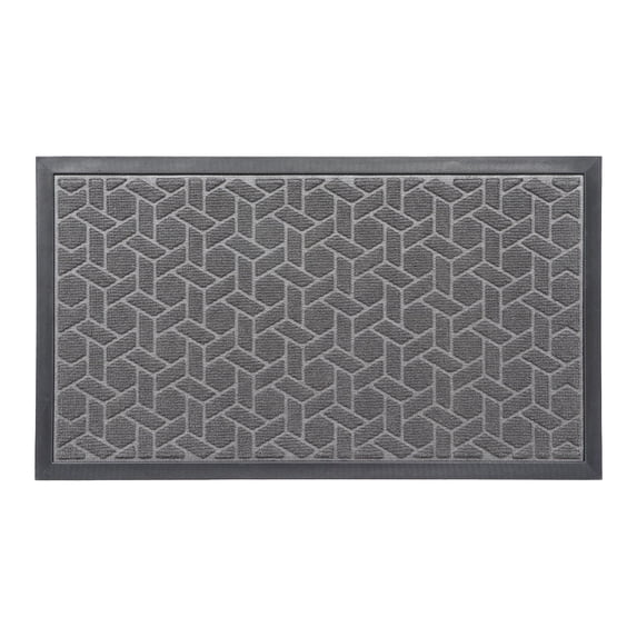 Evideco Heavy-Duty Dirt-Trapping Rubber Doormat with Raised Geometric Pattern – 30x18 Inch Gray Non-Slip Entrance Rug for Indoor Outdoor Use – Low Profile Welcome Mat for Front Door, Porch, Patio, Ga