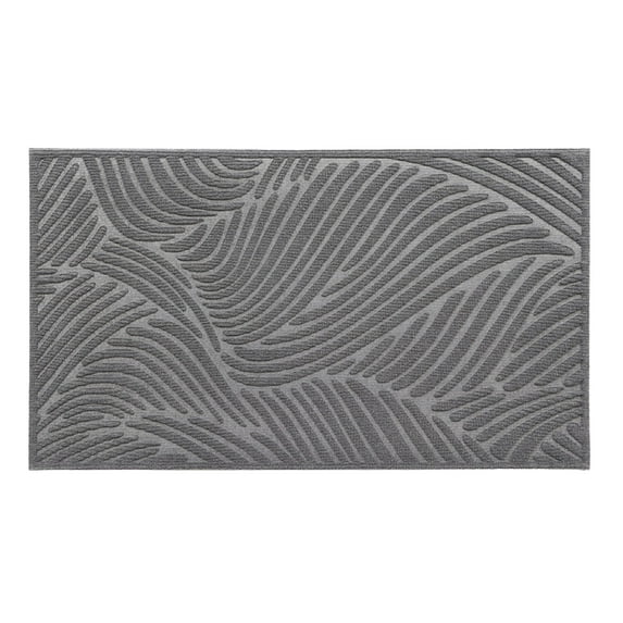 Gray Heavy-Duty Dirt-Trapping Rubber Doormat with Raised Wave Pattern