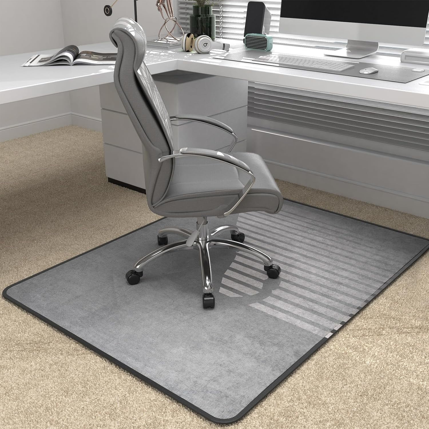 Gray Heavy Duty Office Chair Mat for Carpet and Hardwood Floor Bohemian Desk Chair Mat Rug 36