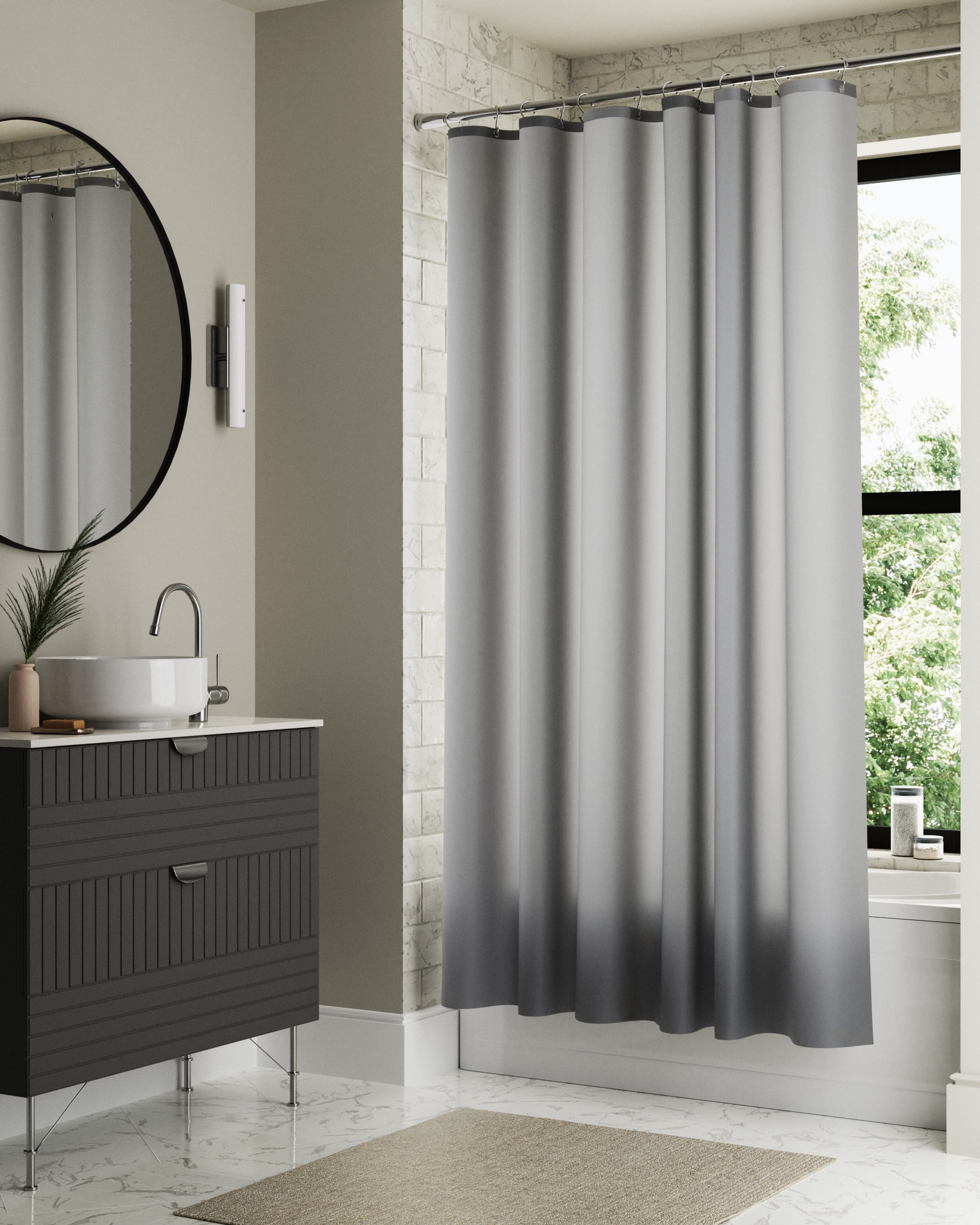 Gray Heavyweight PEVA Shower Liner with 2 Adhesive Clips, 70" x 72