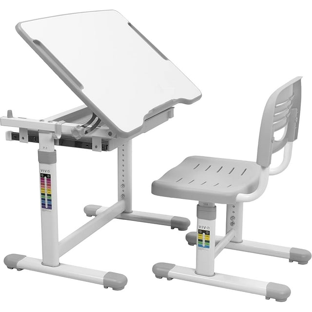 Gray Height Adjustable Childrens Desk and Chair Set | Kids Interactive Workstation