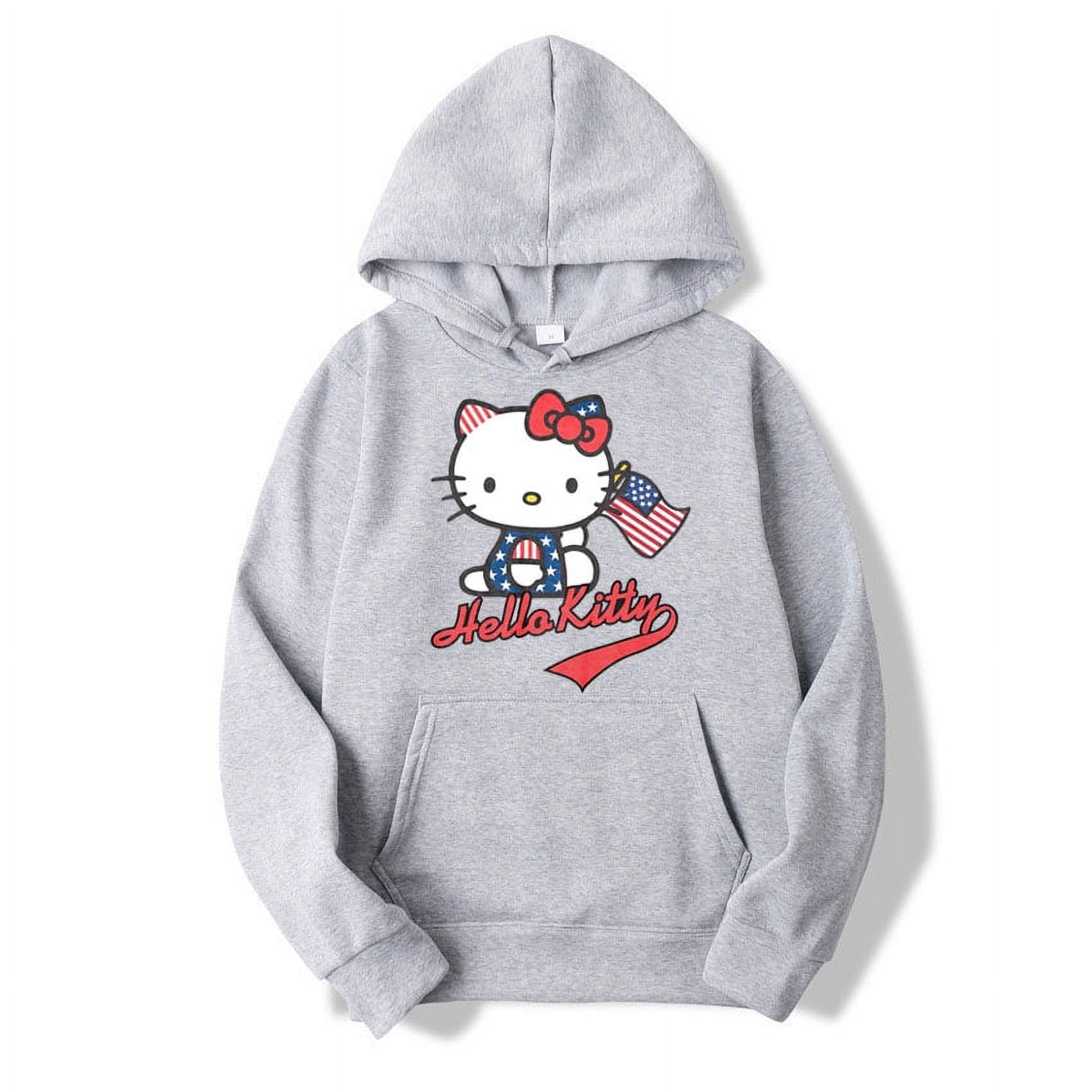 Gray Hello Kitty Hoodies Cool Streetwear Daily Sweatshirts Leisure