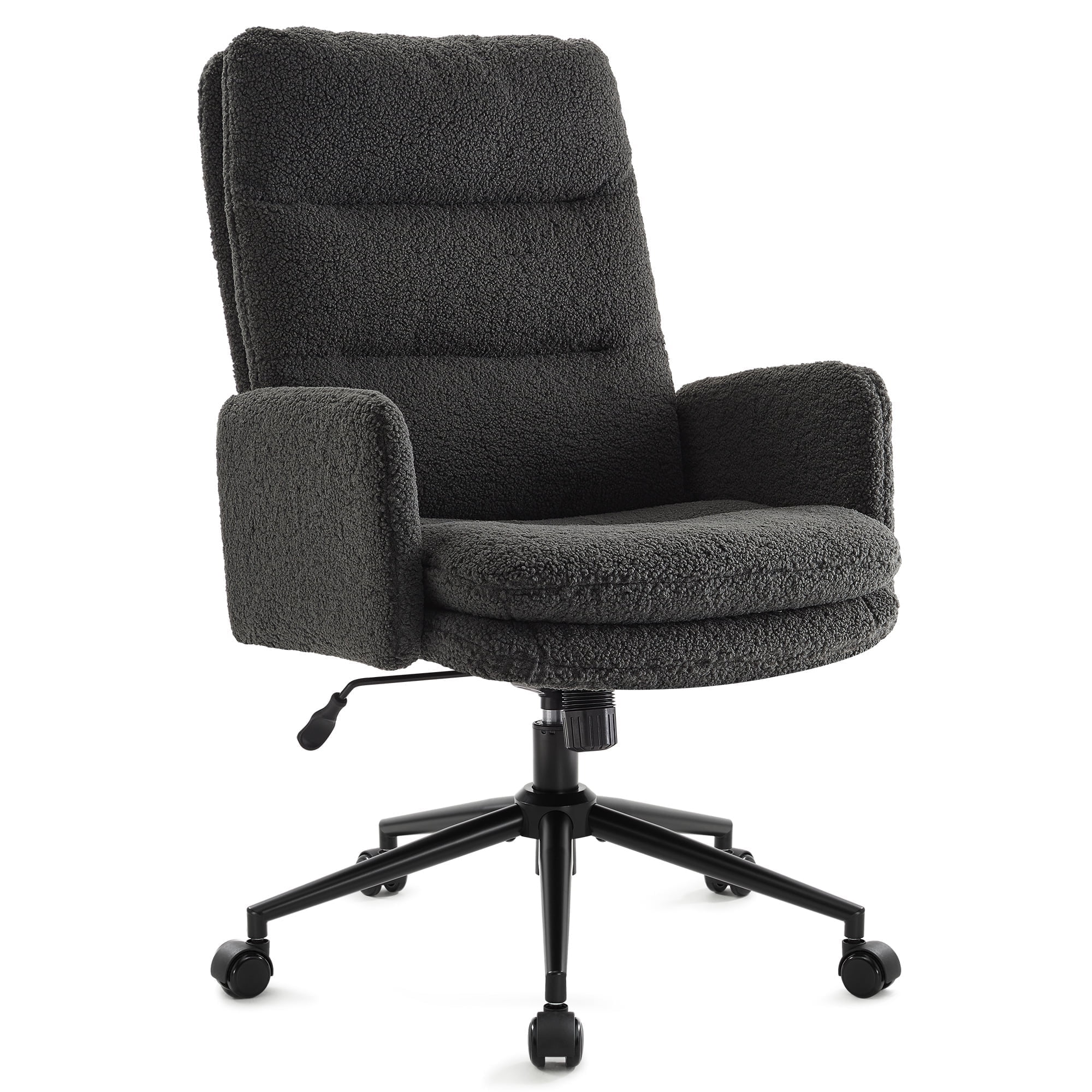 Gray High-Back Home Office Chair,Upholstered Desk Chair with Armrests,Height Adjustable Armchair with Wheels, Swivel Office Desk Chair, Ergonomic Computer Task Chair