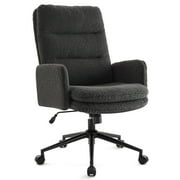 Gray High-Back Home Office Chair,Upholstered Desk Chair with Armrests,Height Adjustable Armchair with Wheels, Swivel Office Desk Chair, Ergonomic Computer Task Chair