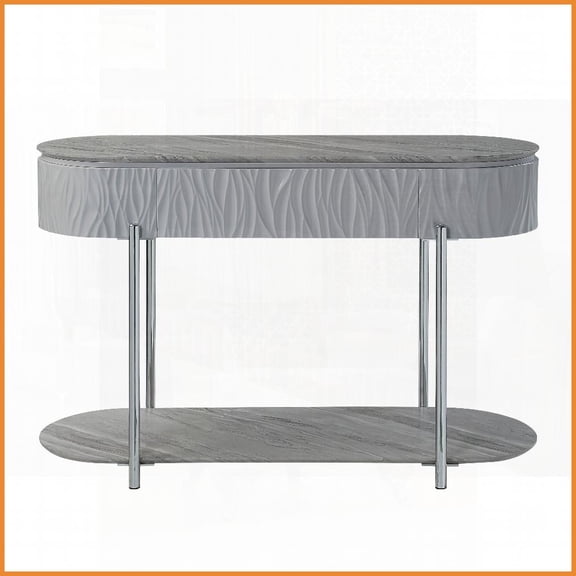 Gray High Gloss Coffee Table with Chrome Finish – Durable Wood Composite, Functional Storage for Living Room