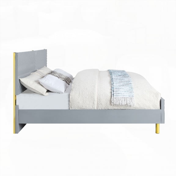 Gray High Gloss EK Bed Having No Need for Box Spring and Metal Legs