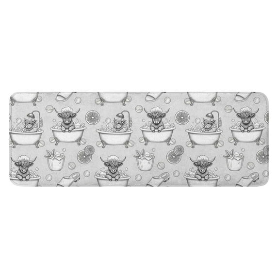 Gray Highland Cow Bathtub Lemon Pattern Kitchen Rug Mat,Kitchen Runner Rugs Non Skid Washable,Decorative Kitchen Floor Mats for Kitchen,Sink,Laundry,17"x47.2"