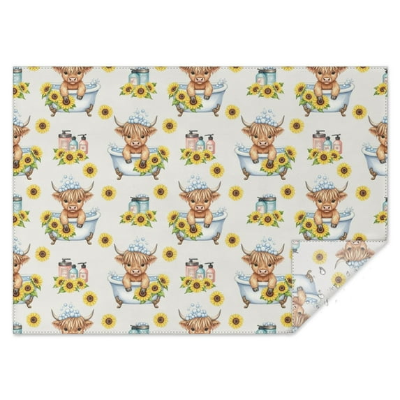Gray Highland Cow Bathtub Sunflower Pattern Rectangle Tablecloth 60"x84",Waterproof Polyester Rectangle Table Cloth, Wipeable Spillproof Polyester Tablecloth for Dining, Camping, Indoor and Outdoor