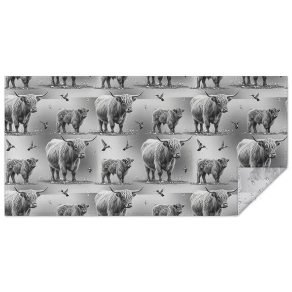 Gray Highland Cow Bird Pattern Rectangle Tablecloth 60"x120",Waterproof Polyester Rectangle Table Cloth, Wipeable Spillproof Polyester Tablecloth for Dining, Camping, Indoor and Outdoor