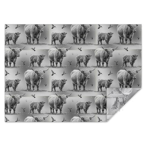 Gray Highland Cow Bird Pattern Rectangle Tablecloth 60"x84",Waterproof Polyester Rectangle Table Cloth, Wipeable Spillproof Polyester Tablecloth for Dining, Camping, Indoor and Outdoor