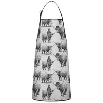 Gray Highland Cow Person Pattern Apron-Garden Aprons for Women with Pockets-Cotton Linen Waterproof Kitchen Cooking Gardening Aprons Adjustable for Kitchen,Cooking,BBQ and Salon 33x27 Inch