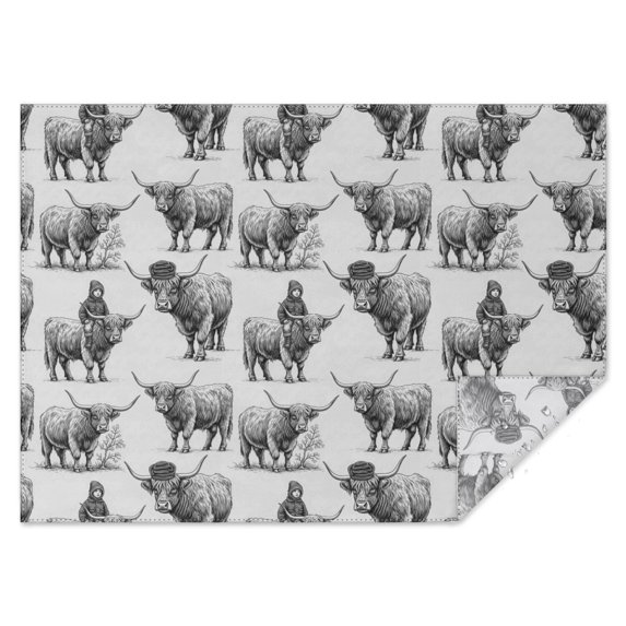 Gray Highland Cow Person Pattern Rectangle Tablecloth 60"x84",Waterproof Polyester Rectangle Table Cloth, Wipeable Spillproof Polyester Tablecloth for Dining, Camping, Indoor and Outdoor