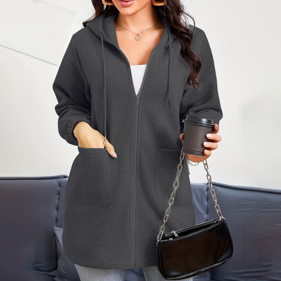 Gray Hoodies for Women's Fall Zipper Long Sleeve Hoodie Hooded Sweatshirt Top Outdoor Sweatshirt Shirt Women Fall Clothes