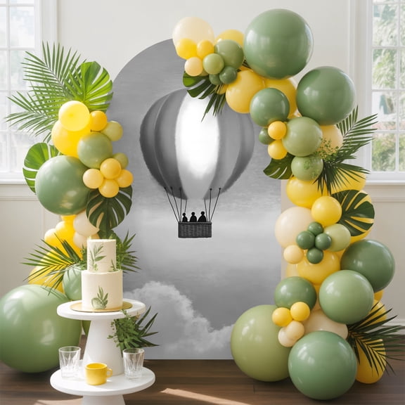 Gray Hot Air Balloon Arch Backdrop Cover 4 FT, White Clouds Fog Sky Minimalist Wedding Arch Cover Stretchy Backdrop Stands Covers for Birthday Party Ceremony Banquet Decor