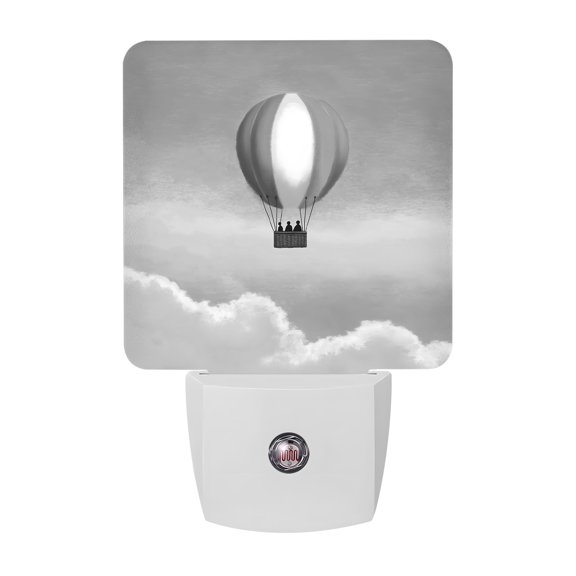 Gray Hot Air Balloon LED Night Light, White Clouds Fog Sky Minimalist Night Lights plug into Wall with Smart Sensor Dusk to Dawn Sensor for Nursery Bedroom 2.95x4.5in