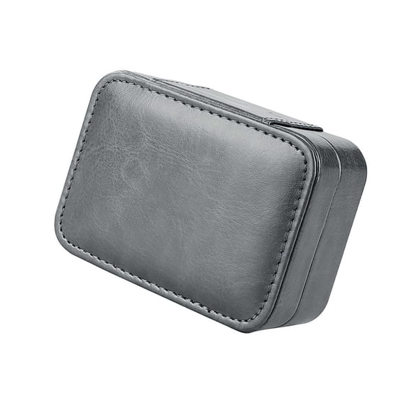 Gray IEM Cable Storage Case with Stitched Exterior Edges, PU Leather and Fiber Construction, Cushioned Lining for Earphones and Home Storage