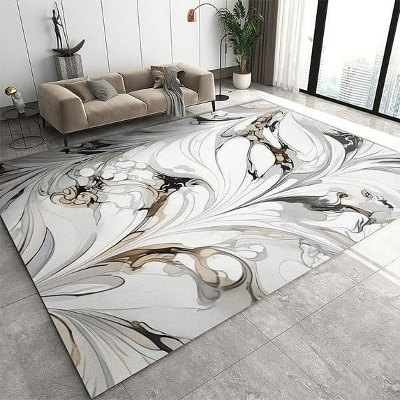 Gray Ink Marble Texture Area Rug, Retro Abstract Light Luxury Print Bedroom Rugs, Indoor Carpet Soft Machine Washable Non-Slip Suitable For Living Room Study Dining Room 3 x 4ft