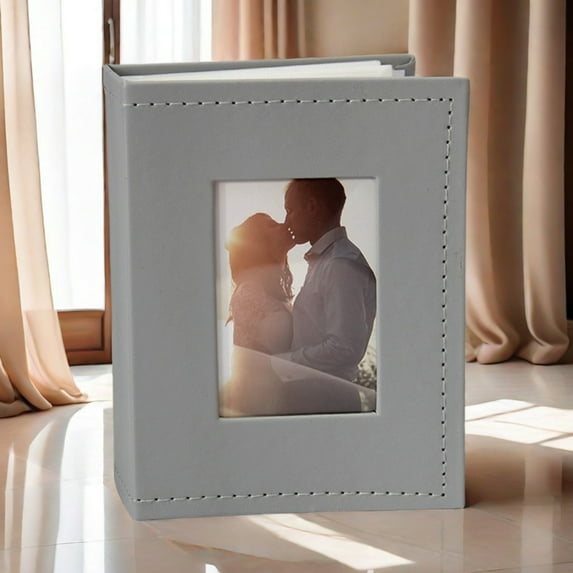 Gray Insert Photo Album - Small 4X6 Photo Album Cover with Front Window Portable Picture Book for Travel Wedding Memories Organizer