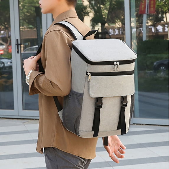 Gray Insulated Cooler Backpack with 30-Can Capacity, Leakproof Thermal Bag for Picnic Camping Hiking