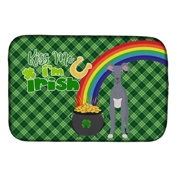 Gray Italian Greyhound St. Patricks Day Dish Drying Mat