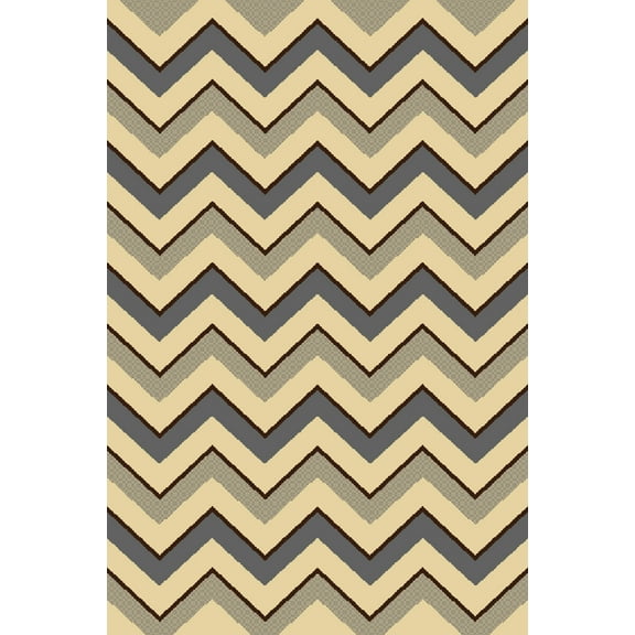 Gray Ivory Modern Area Rug Zigzag Chevron Contemporary Carpet Round Oval Mat