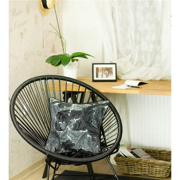 Gray Jacquard Leaf Decorative Throw Pillow Cover - 17 x 17 in.