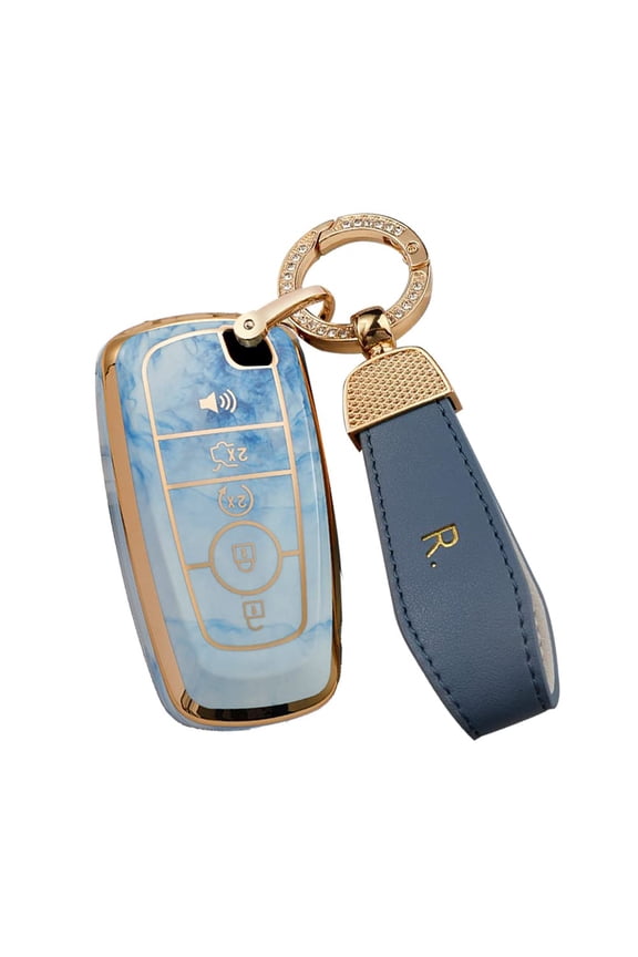 Gray Jade Pattern 5 Button Key Fob Cover for Ford Bronco Explorer 2021 2020 F250 Fusion F350 F450 F550 Edge Escape Mustang Accessories Keyless TPU Key Case Shell with Bling Keychain