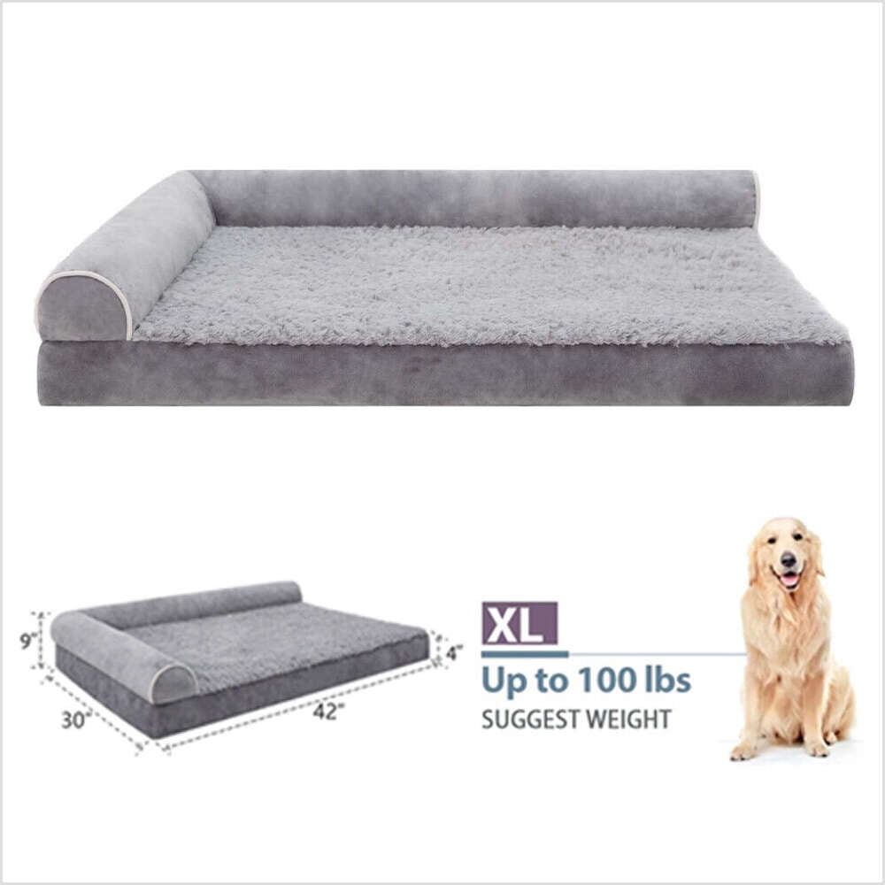 Gray Jumbo/42x30" Dog Bed Memory Foam Pet Mattress w/ Removable Cover & Bolster