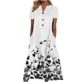thumbnail image 1 of Gray Juniors Short Sleeve Dress Floral Graphic Loose Fit Dress Sun Dresses for Women V Neck Beach Casual Hawaiian Tropical Maxi Long Fall Summer Dress Button 2025 M, 1 of 4