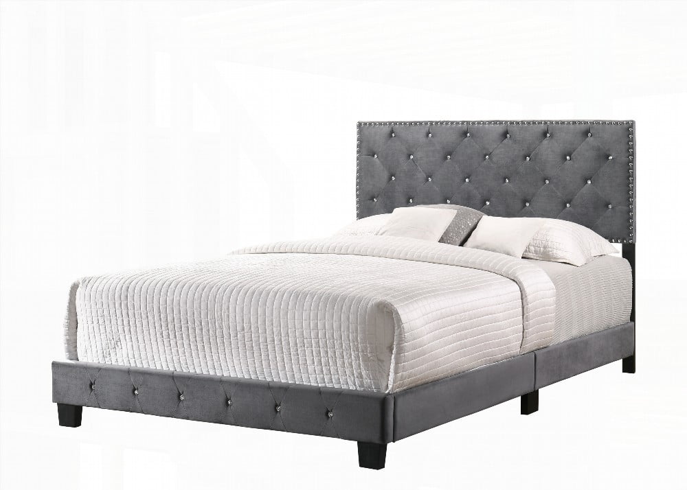 King Size Solid Wood Platform Bed Frame with Gray Finish for Modern Living