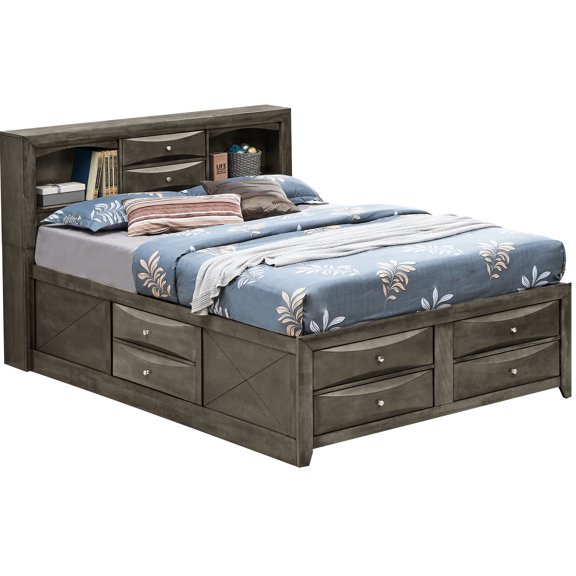 Gray King Bed with Under - Bed Space / Keep Bedroom Items Organized