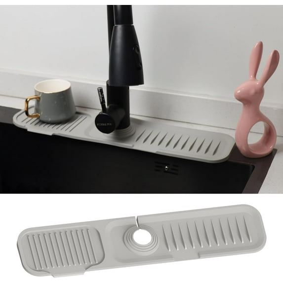 Gray Kitchen Faucet Splash Guard - (narrow version) 3 in 1 Splash Guard with 5° Ramp - Protects Sinks from Splashing, Ideal for Kitchens, Bathrooms and RVs