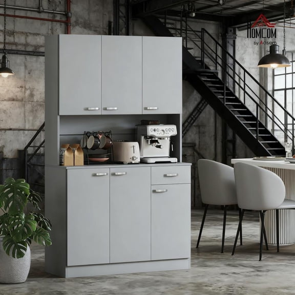 Gray Kitchen Pantry Tall Storage Cabinet with Microwave Stan Kitchen Pantry Cabinet