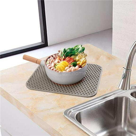 Gray Kitchen Sink Protection Mesh Mat, Food Grade Silicone, Hollow Draining Sink Liner, Heat Insulation Mat, 12.4 x 10.43 in