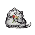 thumbnail image 1 of Gray Kitty Cat with Red & Yellow Flowers, Pets, Embroidered, Iron on Patch, 1 of 6