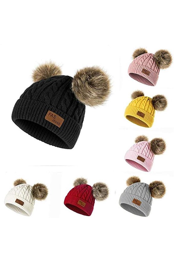Gray Knit Beanie Winter Hat Polyester Unisex Windproof Stretchy Knit Double Layer Cuffed Cap One Size