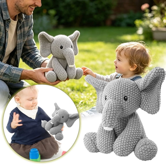 Gray Knitted Elephant Plush Toy, 22cm Soft Stuffed Animal for Kids, Nursery Decor and Collectors