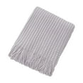 thumbnail image 1 of Gray Knitted Fringe Sofa Throw 127x172cm Office Nap Blanket Lightweight Thermal Insulation Compact Foldable, 1 of 6
