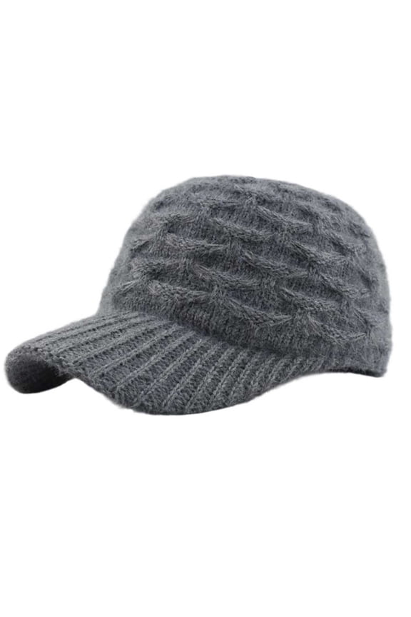 Gray Warm Knit Wool Baseball Cap Solid Color Fashion Hat Warm Wool Baseball Cap for Women Winter Head Circumference 22.1-24.4 Inches