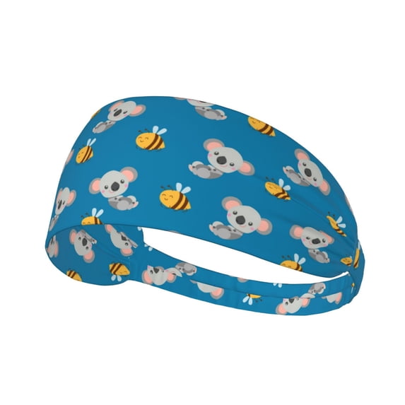 Gray Koala Yellow Bee Headbands for Women Men, Workout Elastic Sweat Band for Yoga Running Cycling Gym Exercise Non Slip Head Bands for Women's Hair